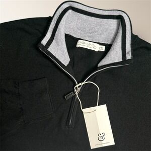 New Collars & Co Men's XXL Black Australian Merino Wool 1/4 Zip Pullover Sweater